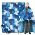 Blue Pixel Camo Packable Puffy Camping Blanket, Lightweight Quilted Outdoor Blanket with Carry Sack