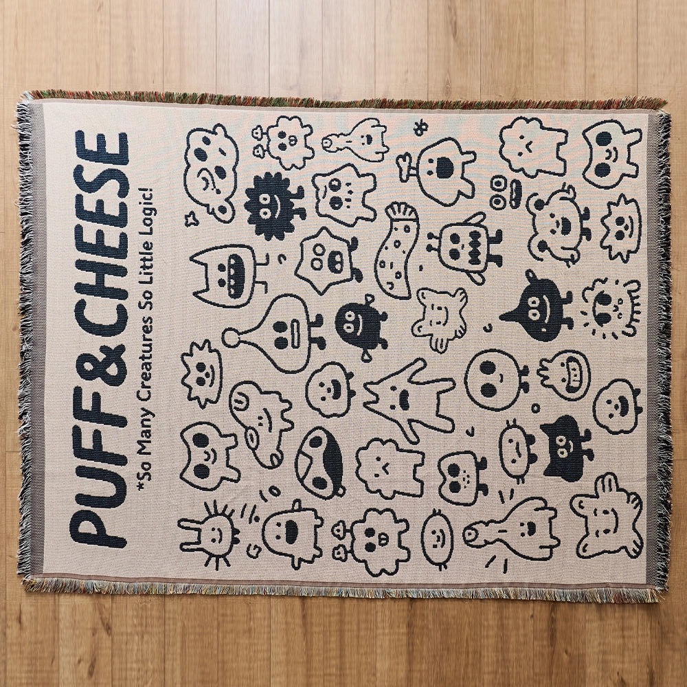 Cartoon & Art Print Woven Throw Blanket with Fringe, Multi-use Outdoor Picnic Rug Home Decor Tapestry